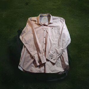 Tommy Bahama Jeans Mens Size XL Pink White Striped Cotton Long Sleeve Shirt 1016